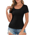 Women's Scoop Neck Ribbed Slim Fit Short Sleeve T-shirt