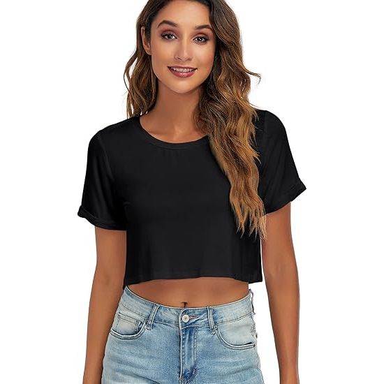 Women's Loose Rolled Sleeve Breathable Crop Top