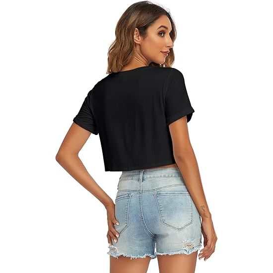 Women's Loose Rolled Sleeve Breathable Crop Top