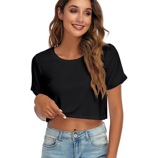 Women's Loose Rolled Sleeve Breathable Crop Top